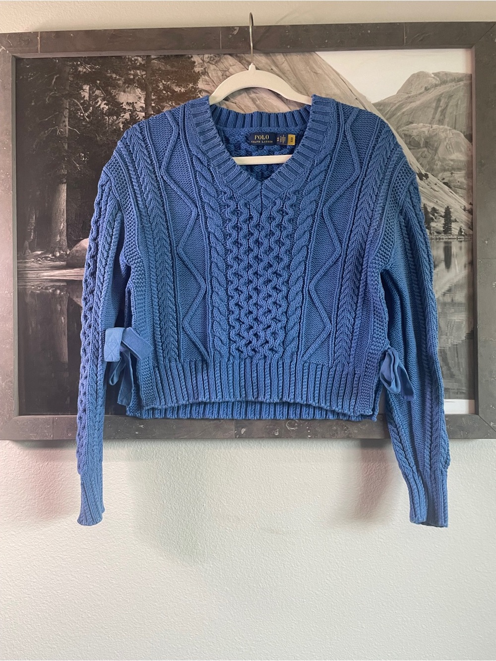 Polo by Ralph Lauren Cornflower Blue Cable-Knit V-Neck Sweater